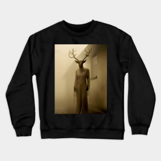 Scary Horned Halloween Demon: Outside My Bedroom Window on a Dark Background Crewneck Sweatshirt